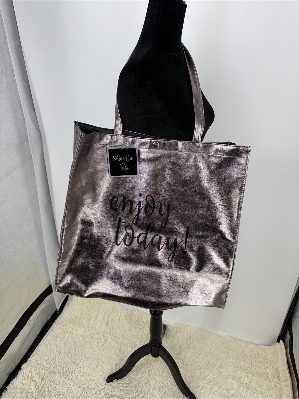 Arcadia Beauty Shine On Tote - Metallic  "Enjoy Today" Women’s Tote 17 x 17 nwt